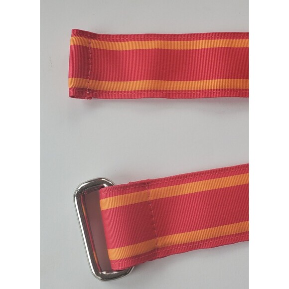 Lands' End women's multicolored ribbon cloth belt size M D ring Pink Striped 37" - Picture 3 of 4